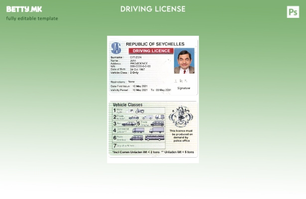 Шаблон за возачка дозвола од Сејшели во модерен стил